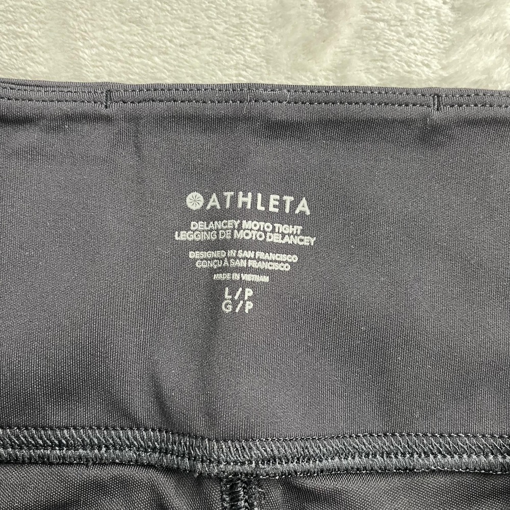 Athleta Delancey Moto Tight Leggings Womens L Black Zip‎ Ankle Pockets - Picture 6 of 8